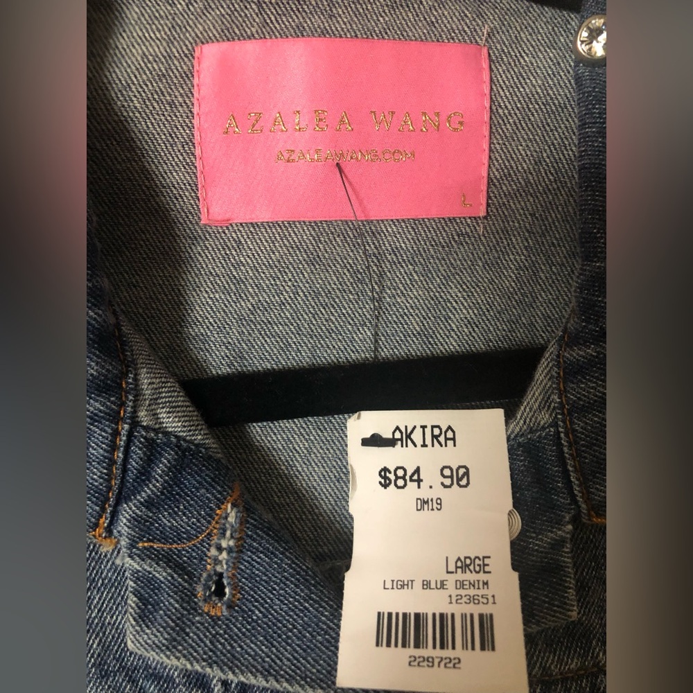 AZALEA  WANG PLAYER APPLIQUÉ RHINESTONE STUDDED DENIM JACKET SIZE  SIZE: LARGE - Picture 5 of 9